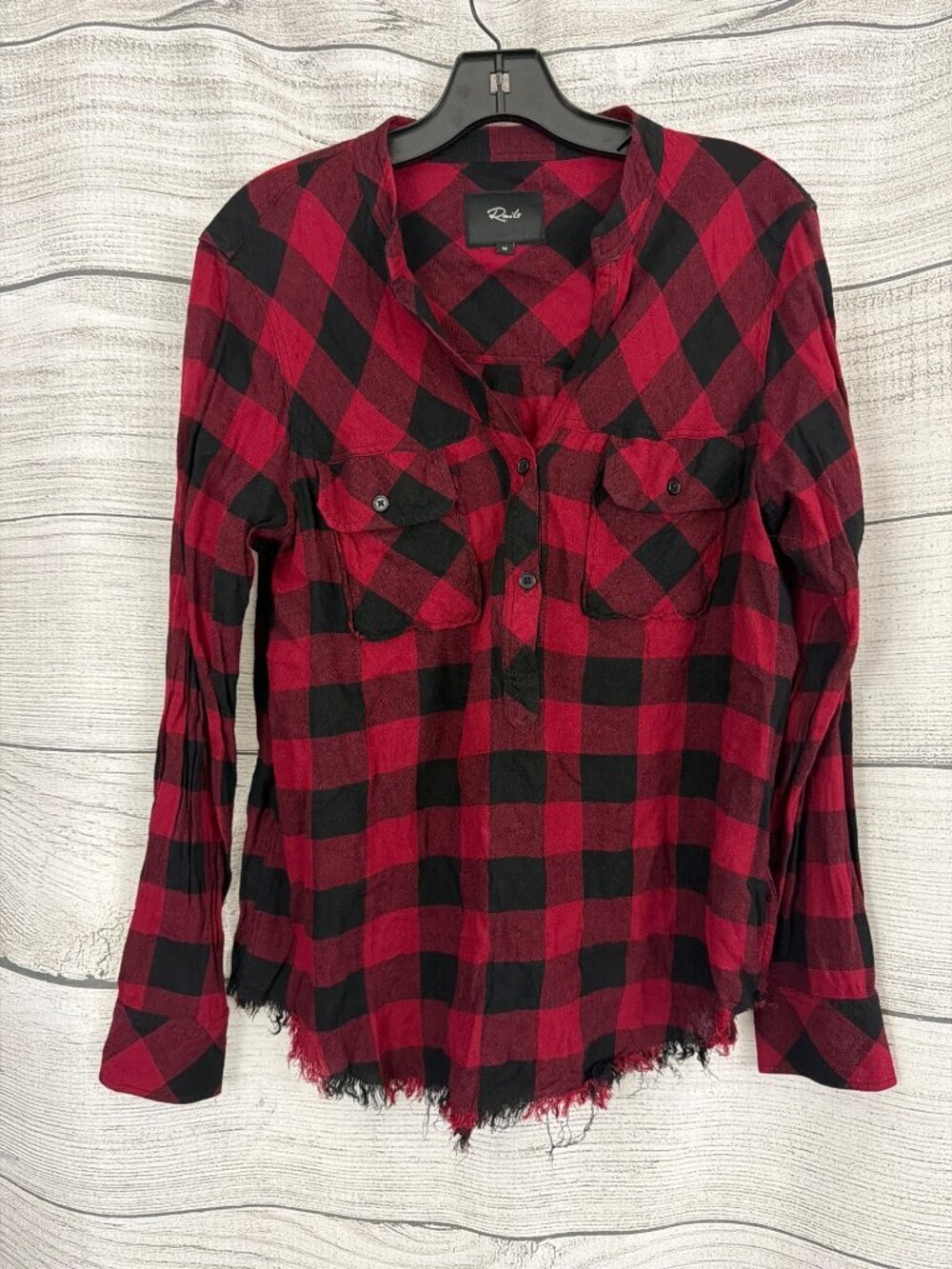 Rails Red Black Buffalo Plaid Button Front Long Sleeve Shirt Size M